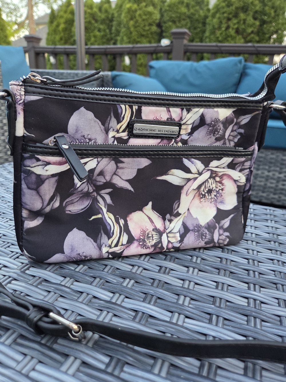 Adrienne Vittadini Black Floral Crossbody Bag